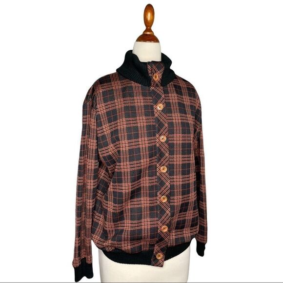 Vintage Sutter Place Red Tartan Plaid Button Front Light Jacket Pullover Medium - Picture 3 of 10